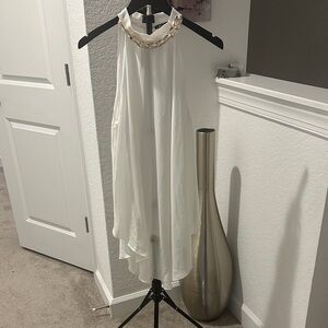 cleo White Halter Chain-Neck Flowing Chiffon Top